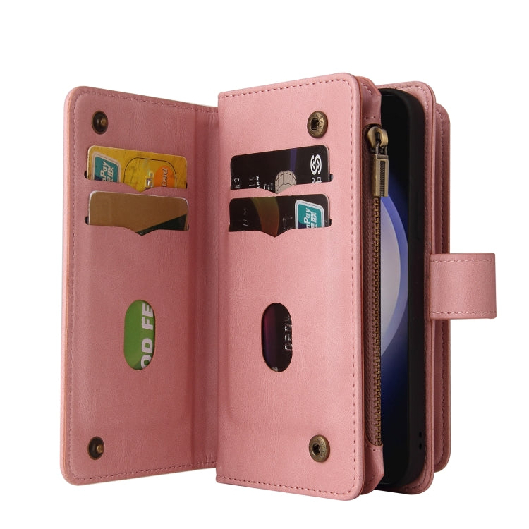 For Samsung Galaxy S25 / S24 5G Skin Feel Multi Card Slots Zipper Wallet Leather Phone Case(Pink) - Galaxy S25 5G Cases by buy2fix | Online Shopping UK | buy2fix