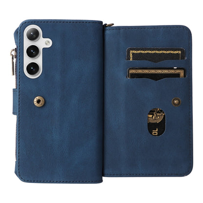 For Samsung Galaxy S25 / S24 5G Skin Feel Multi Card Slots Zipper Wallet Leather Phone Case(Blue) - Galaxy S25 5G Cases by buy2fix | Online Shopping UK | buy2fix