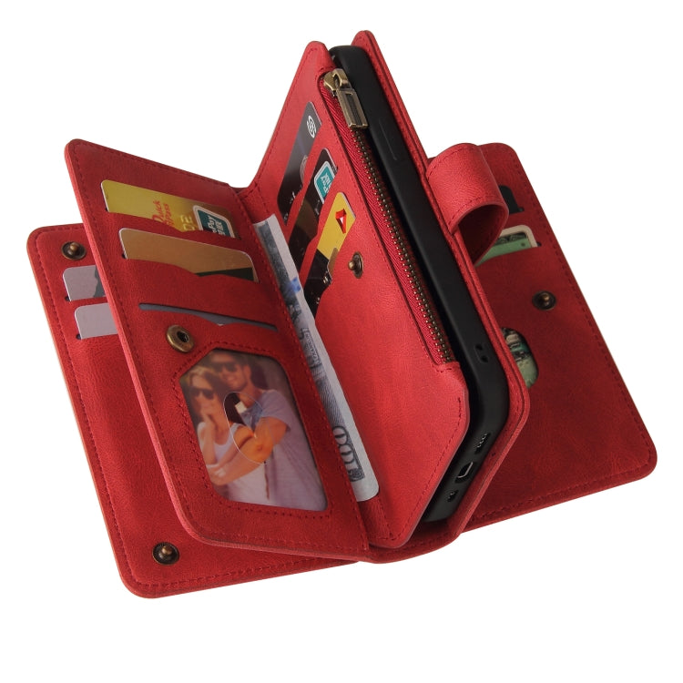 For Xiaomi Poco F6 Pro Skin Feel Multi Card Slots Zipper Wallet Leather Phone Case(Red) - Xiaomi Cases by buy2fix | Online Shopping UK | buy2fix