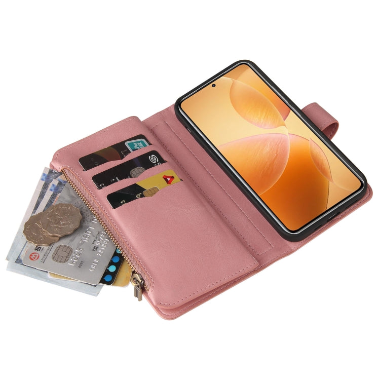 For Xiaomi 14T Pro Skin Feel Multi Card Slots Zipper Wallet Leather Phone Case(Pink) - 14T Pro Cases by buy2fix | Online Shopping UK | buy2fix