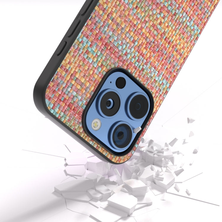 For iPhone 16 Pro Max Black Frame Color Lattice Texture PU Phone Case(Tangerine) - iPhone 16 Pro Max Cases by buy2fix | Online Shopping UK | buy2fix