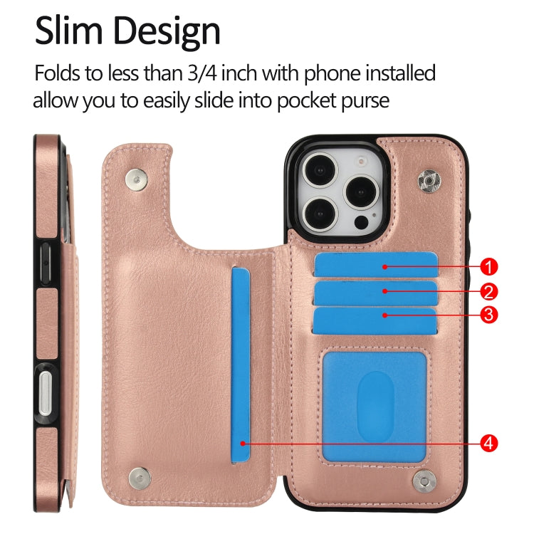 For iPhone 16 Pro Double Buckle Crazy Horse Texture PU Phone Case(Rose Gold) - iPhone 16 Pro Cases by buy2fix | Online Shopping UK | buy2fix