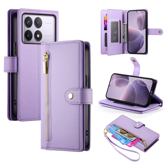 For Redmi K70 Nine Card-slot Zipper Wallet Bag Leather Phone Case(Purple) - K70 Cases by buy2fix | Online Shopping UK | buy2fix