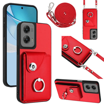 For Motorola Moto G Stylus 5G 2024 Organ Card Bag Ring Holder Phone Case with Long Lanyard(Red) - Motorola Cases by buy2fix | Online Shopping UK | buy2fix