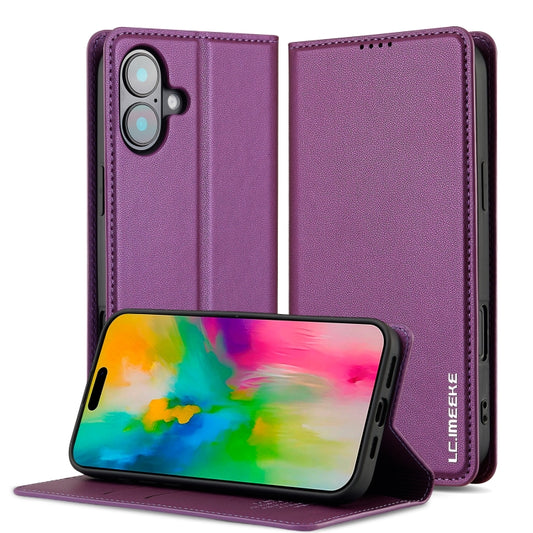 For iPhone 16 Plus LC.IMEEKE L1 Series Frosted Fine Texture PU Phone Case(Purple) - iPhone 16 Plus Cases by LC.IMEEKE | Online Shopping UK | buy2fix