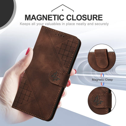 For OnePlus 12 YX0080 Grid Butterfly Embossed Pattern Flip Leather Phone Case with Lanyard(Coffee) - OnePlus Cases by buy2fix | Online Shopping UK | buy2fix