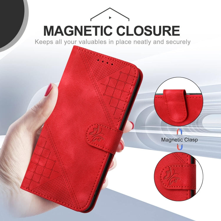 For OnePlus 12 YX0080 Grid Butterfly Embossed Pattern Flip Leather Phone Case with Lanyard(Red) - OnePlus Cases by buy2fix | Online Shopping UK | buy2fix