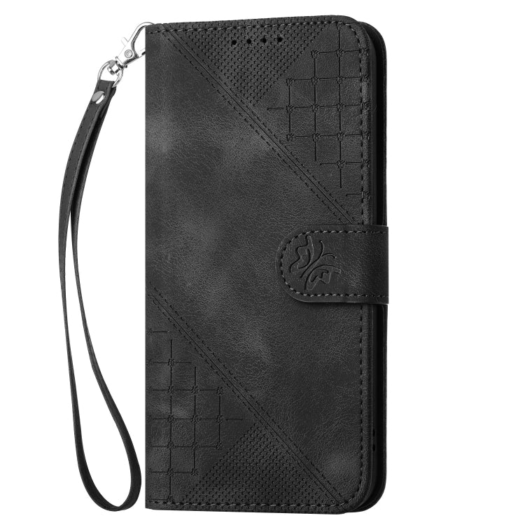 For iPhone 16 Pro Max YX0080 Grid Butterfly Embossed Pattern Flip Leather Phone Case with Lanyard(Black) - iPhone 16 Pro Max Cases by buy2fix | Online Shopping UK | buy2fix