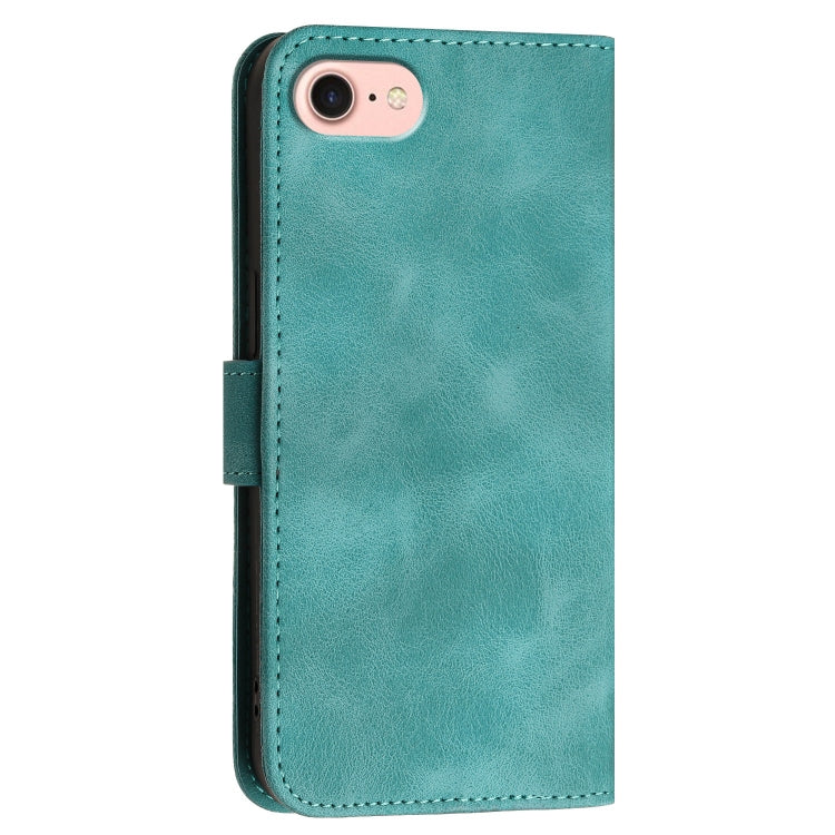 For iPhone SE 2024 YX0080 Grid Butterfly Embossed Pattern Flip Leather Phone Case with Lanyard(Light Blue) - More iPhone Cases by buy2fix | Online Shopping UK | buy2fix