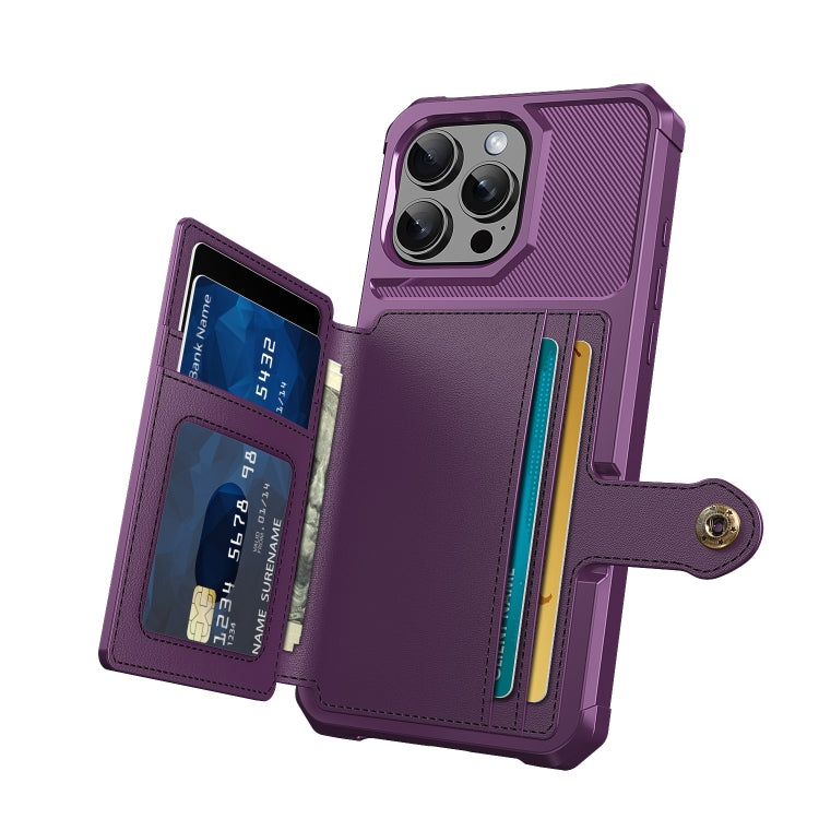 For iPhone 16 Pro Max Magnetic Wallet Card Bag Leather Phone Case(Purple) - iPhone 16 Pro Max Cases by buy2fix | Online Shopping UK | buy2fix