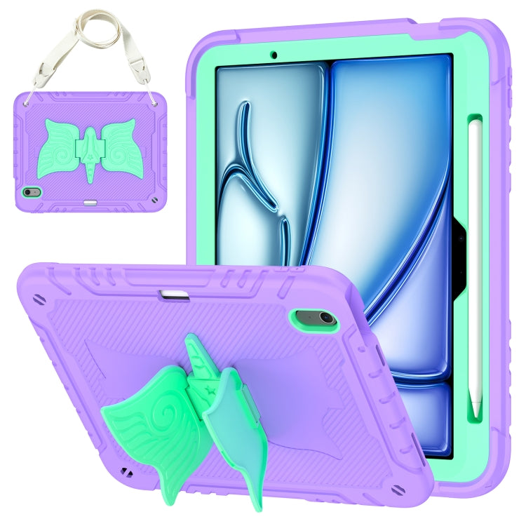 For iPad Air 11 2024 Kickstand PC Hybrid Silicone Tablet Case with Strap(Purple Mint) - iPad Air 11 2024 Cases by buy2fix | Online Shopping UK | buy2fix