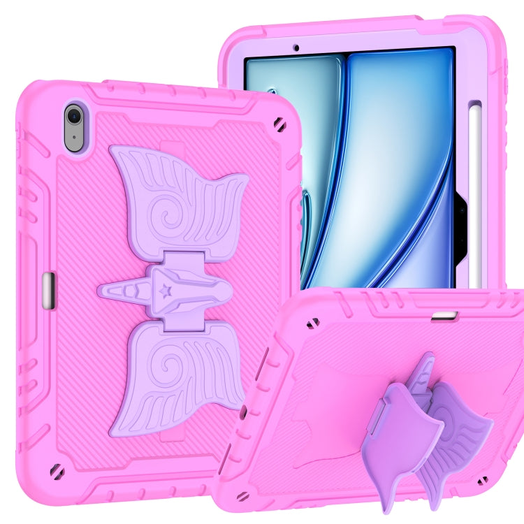 For iPad Air 11 2024 Kickstand PC Hybrid Silicone Tablet Case with Strap(Pink Purple) - iPad Air 11 2024 Cases by buy2fix | Online Shopping UK | buy2fix