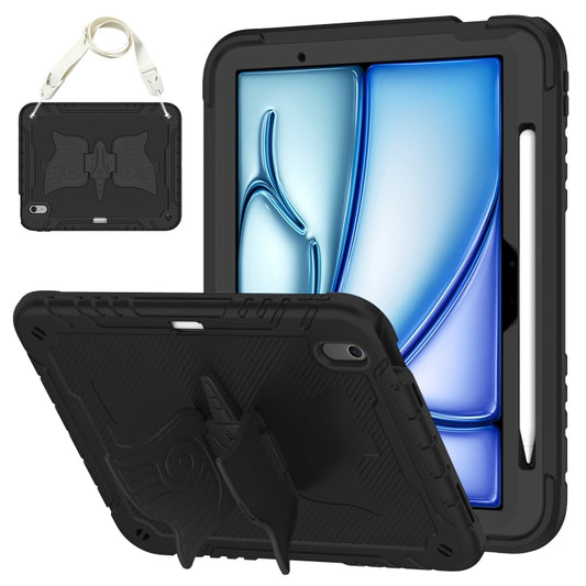 For iPad Air 11 2024 Kickstand PC Hybrid Silicone Tablet Case with Strap(Black) - iPad Air 11 2024 Cases by buy2fix | Online Shopping UK | buy2fix