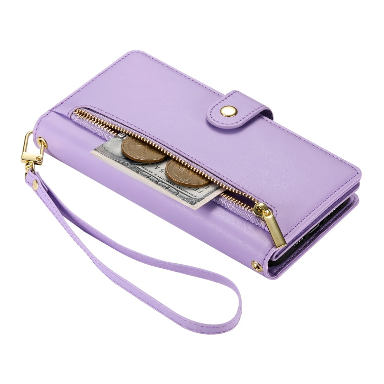 For iPhone 16 Nine Card-slot Zipper Wallet Bag Leather Phone Case(Purple) - iPhone 16 Cases by buy2fix | Online Shopping UK | buy2fix