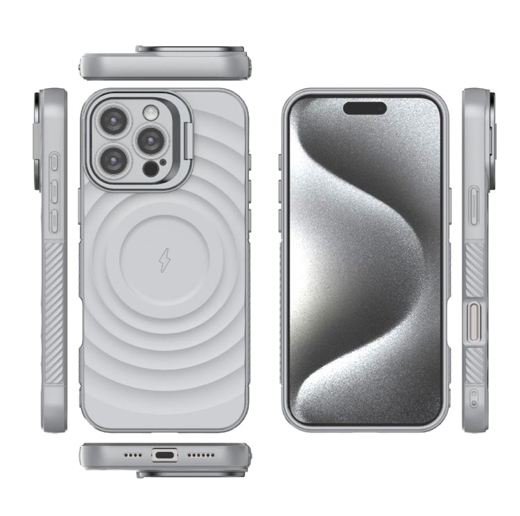 For iPhone 16 Pro Max Lens Frame Bracket Corrugated MagSafe Phone Case(Grey) - iPhone 16 Pro Max Cases by buy2fix | Online Shopping UK | buy2fix