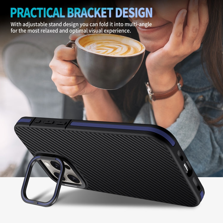 For iPhone 16 Pro Max Carbon Fiber Texture Lens Holder TPU Phone Case(Black) - iPhone 16 Pro Max Cases by buy2fix | Online Shopping UK | buy2fix