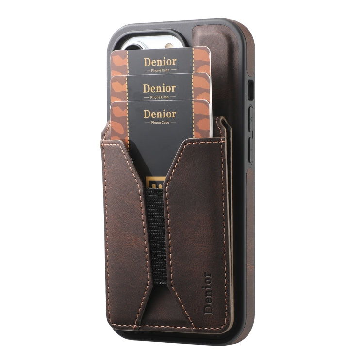 For iPhone 13 Pro Denior D18 Skin Feel Rotating Holder MagSafe Detachable Card Slot Phone Case(Brown) - iPhone 13 Pro Cases by Denior | Online Shopping UK | buy2fix