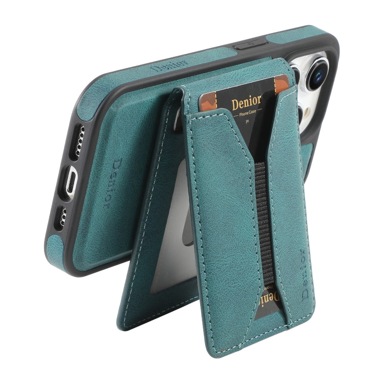 For iPhone 14 Pro Max Denior D18 Skin Feel Rotating Holder MagSafe Detachable Card Slot Phone Case(Blue) - iPhone 14 Pro Max Cases by Denior | Online Shopping UK | buy2fix