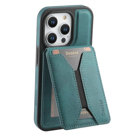 For iPhone 15 Pro Denior D18 Skin Feel Rotating Holder MagSafe Detachable Card Slot Phone Case(Blue) - iPhone 15 Pro Cases by Denior | Online Shopping UK | buy2fix