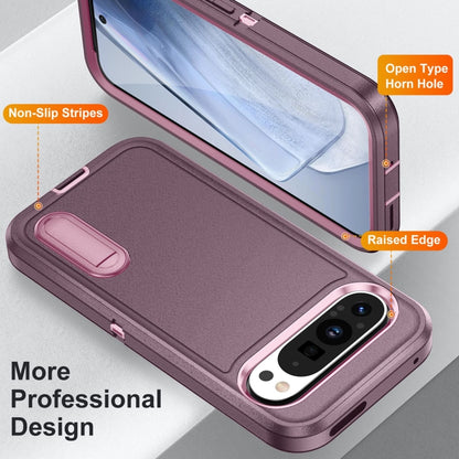 For Google Pixel 9 Rugged PC + Silicone Phone Case with Holder(Purple+Pink) - Google Cases by buy2fix | Online Shopping UK | buy2fix