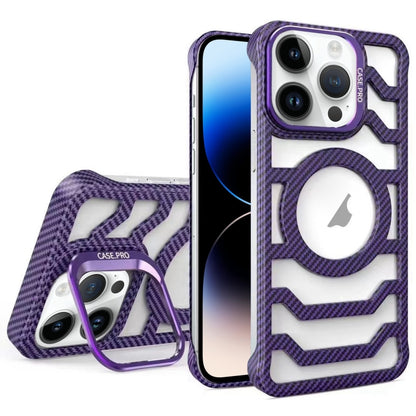 For iPhone 14 Pro Max Borderless Carbon Fiber Lens Protection Bracket MagSafe Phone Case(Purple) - iPhone 14 Pro Max Cases by buy2fix | Online Shopping UK | buy2fix