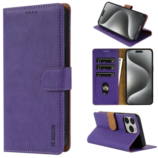 For iPhone 16 Pro N.BEKUS CSJ-P1 Solid Color Leather Phone Case(Purple) - iPhone 16 Pro Cases by N.BEKUS | Online Shopping UK | buy2fix