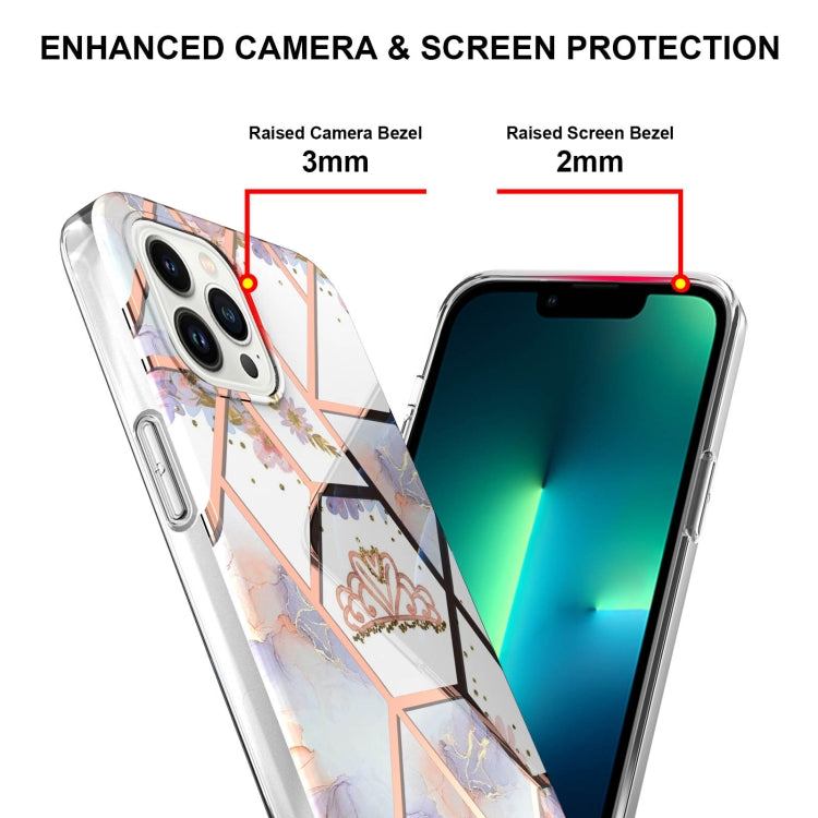 For iPhone 16 Pro Max Splicing Marble Flower IMD TPU Phone Case(Crown) - iPhone 16 Pro Max Cases by buy2fix | Online Shopping UK | buy2fix