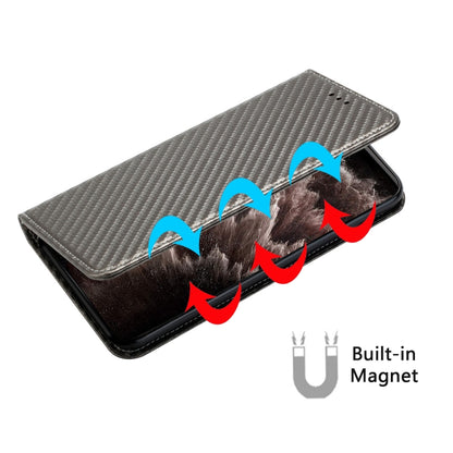 For iPhone 16 Pro Max Carbon Fiber Texture Magnetic Flip Leather Phone Case(Grey) - iPhone 16 Pro Max Cases by buy2fix | Online Shopping UK | buy2fix