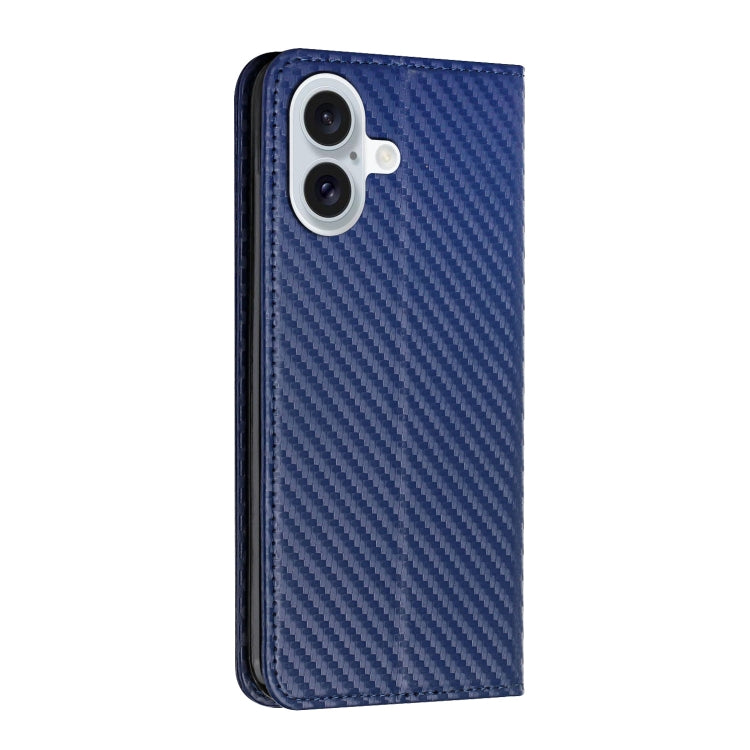 For iPhone 16 Plus Carbon Fiber Texture Magnetic Flip Leather Phone Case(Blue) - iPhone 16 Plus Cases by buy2fix | Online Shopping UK | buy2fix