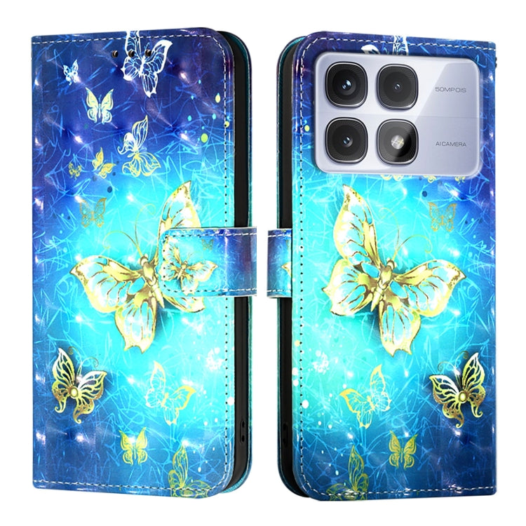 For Redmi K70 Ultra 5G Global 3D Painting Horizontal Flip Leather Phone Case(Golden Butterfly) - Xiaomi Cases by buy2fix | Online Shopping UK | buy2fix