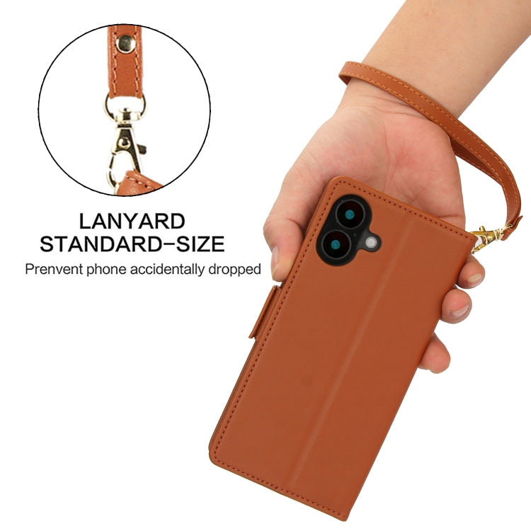 For iPhone 16 Side Buckle RFID Anti-theft Leather Phone Case(Brown) - iPhone 16 Cases by buy2fix | Online Shopping UK | buy2fix