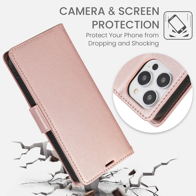 For iPhone 16 Pro Side Buckle RFID Anti-theft Leather Phone Case(Rose Gold) - iPhone 16 Pro Cases by buy2fix | Online Shopping UK | buy2fix