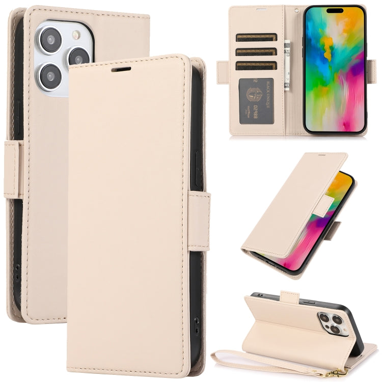 For iPhone 16 Pro Max Side Buckle RFID Anti-theft Leather Phone Case(Apricot) - iPhone 16 Pro Max Cases by buy2fix | Online Shopping UK | buy2fix