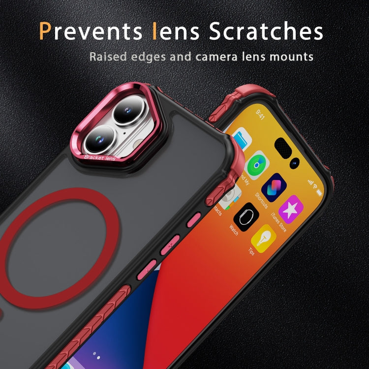 For iPhone 16 Rainbow Series Skin Feel MagSafe Lens Holder Phone Case(Red) - iPhone 16 Cases by buy2fix | Online Shopping UK | buy2fix