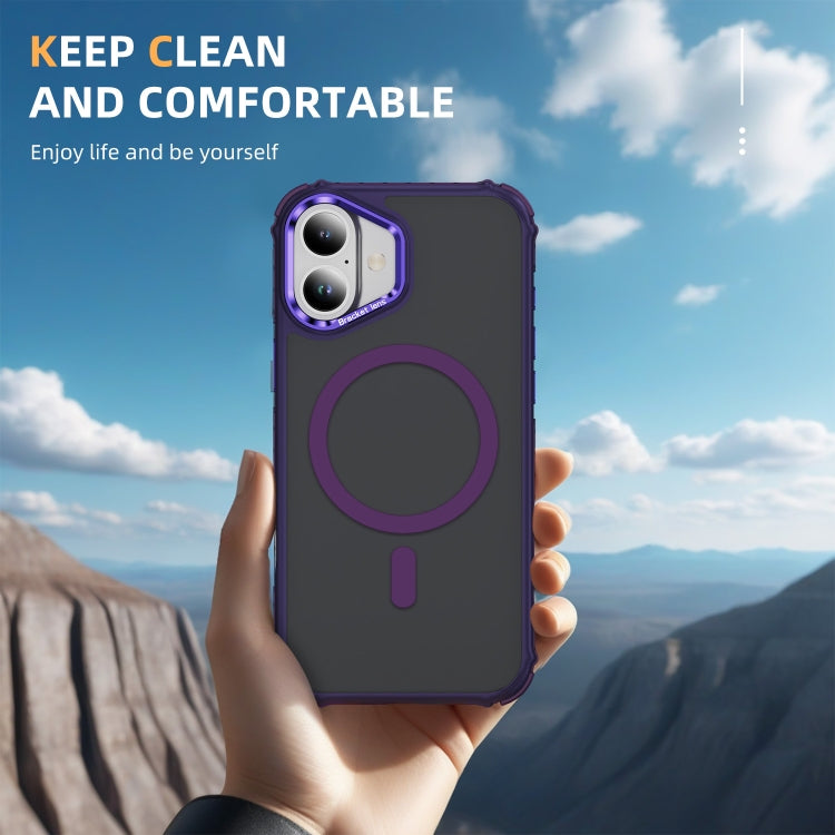 For iPhone 16 Rainbow Series Skin Feel MagSafe Lens Holder Phone Case(Dark Purple) - iPhone 16 Cases by buy2fix | Online Shopping UK | buy2fix