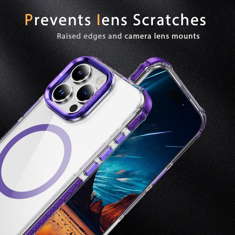 For iPhone 16 Pro Rainbow Series Transparent MagSafe Lens Holder Phone Case(Purple) - iPhone 16 Pro Cases by buy2fix | Online Shopping UK | buy2fix