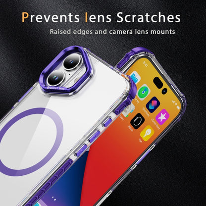 For iPhone 16 Plus Rainbow Series Transparent MagSafe Lens Holder Phone Case(Purple) - iPhone 16 Plus Cases by buy2fix | Online Shopping UK | buy2fix