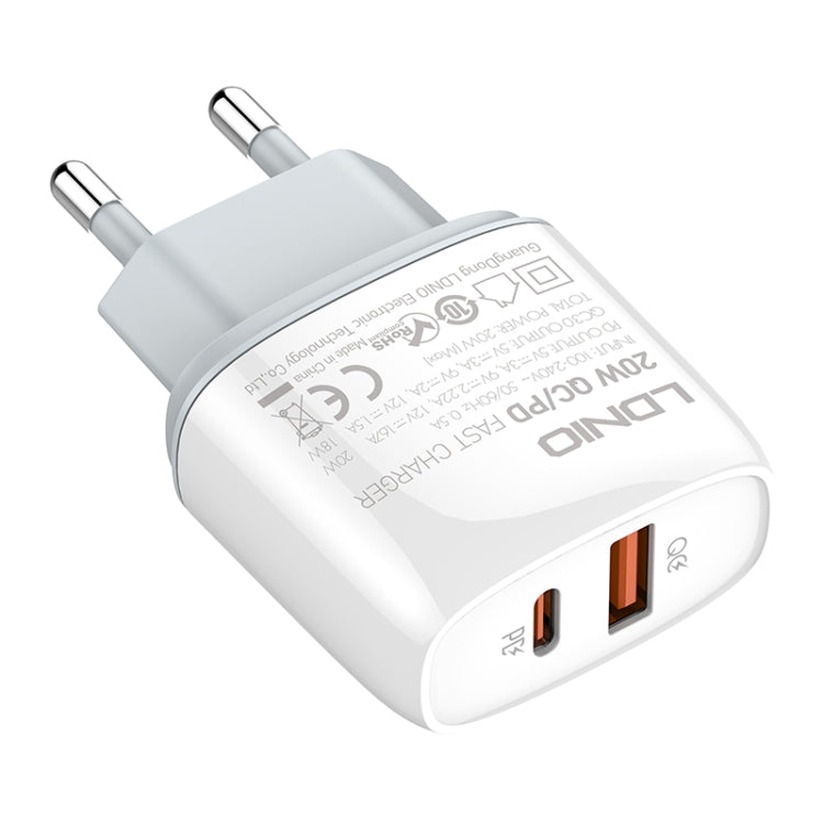 LDNIO Q229 QC3.0 / PD20W USB + Type-C Fast Charger with 1m Type-C to 8 Pin Cable, Plug Type:EU Plug(White) - USB Charger by LDNIO | Online Shopping UK | buy2fix