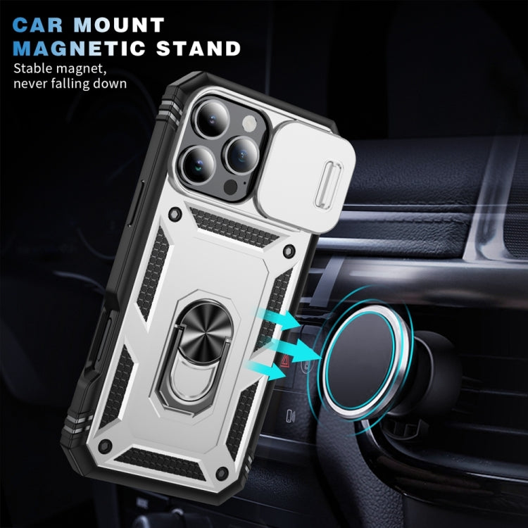 For iPhone 16 Pro Sliding Camshield TPU + PC Phone Case with Holder(White+Black) - iPhone 16 Pro Cases by buy2fix | Online Shopping UK | buy2fix