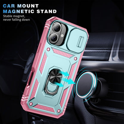 For iPhone 16 Sliding Camshield TPU + PC Phone Case with Holder(Pink+Green) - iPhone 16 Cases by buy2fix | Online Shopping UK | buy2fix