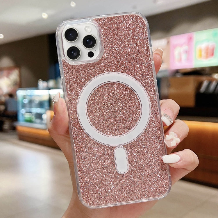 For iPhone 15 Pro Acrylic Transparent Glitter MagSafe Phone Case(Pink) - iPhone 15 Pro Cases by buy2fix | Online Shopping UK | buy2fix