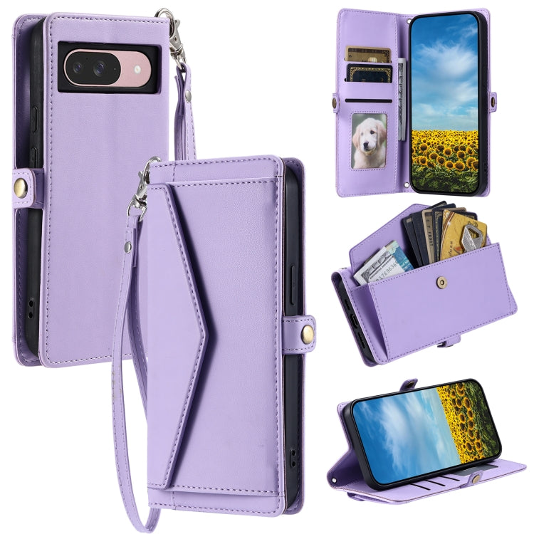 For Google Pixel 9 / 9 Pro Wallet Multi-card Slot Leather Phone Case with Lanyard(Purple) - Google Cases by buy2fix | Online Shopping UK | buy2fix