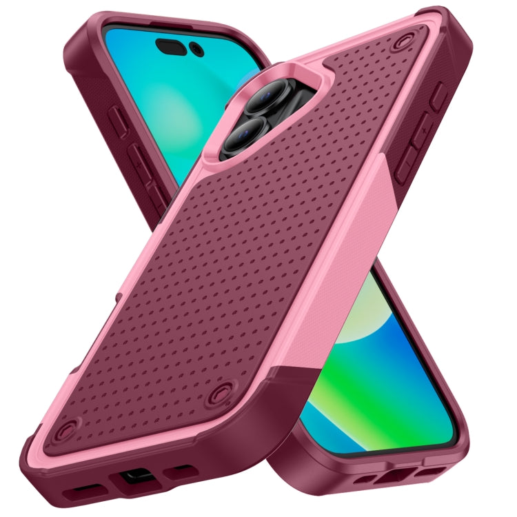 For iPhone 16 Plus PC + TPU Shockproof Protective Phone Case(Pink+Dark Red) - iPhone 16 Plus Cases by buy2fix | Online Shopping UK | buy2fix