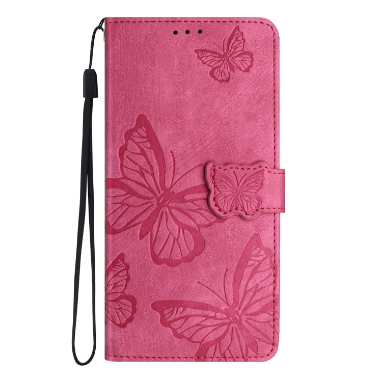 For iPhone 16 Pro Skin-feel Embossed Butterfly Leather Phone Case(Rose Red) - iPhone 16 Pro Cases by buy2fix | Online Shopping UK | buy2fix