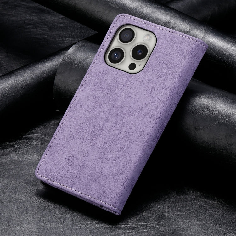 For iPhone 16 Pro Business Solid Color Magnetic RFID Leather Phone Case(Purple) - iPhone 16 Pro Cases by buy2fix | Online Shopping UK | buy2fix