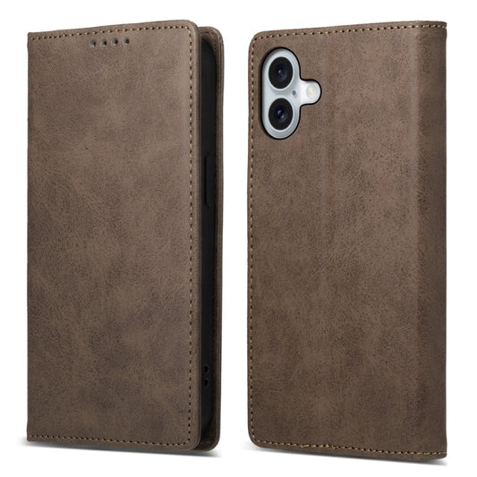 For iPhone 16 Plus Business Solid Color Magnetic RFID Leather Phone Case(Brown) - iPhone 16 Plus Cases by buy2fix | Online Shopping UK | buy2fix