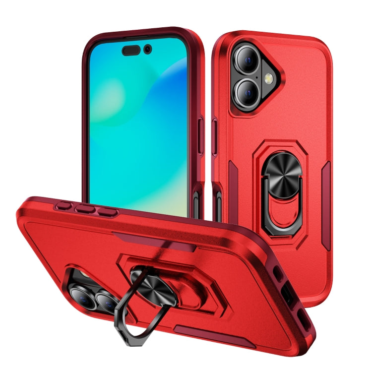 For iPhone 16 Plus Pioneer Armor Heavy Duty PC + TPU Phone Case with Holder(Red+Rose Red) - iPhone 16 Plus Cases by buy2fix | Online Shopping UK | buy2fix