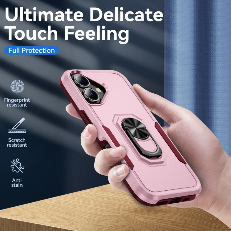 For iPhone 16 Pioneer Armor Heavy Duty PC + TPU Phone Case with Holder(Pink+Rose Red) - iPhone 16 Cases by buy2fix | Online Shopping UK | buy2fix