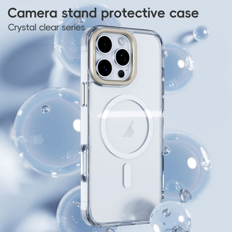 For iPhone 16 Mirror Crystal Clear Lens Holder MagSafe Magnetic Phone Case(Transparent Black) - iPhone 16 Cases by buy2fix | Online Shopping UK | buy2fix