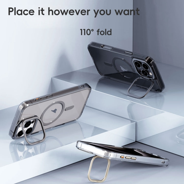 For iPhone 16 Plus Frosted Crystal Clear Lens Holder MagSafe Magnetic Phone Case(Transparent Grey) - iPhone 16 Plus Cases by buy2fix | Online Shopping UK | buy2fix